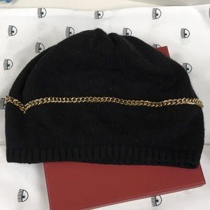 Portolano Black Gold Chain Embellished Wool Hat